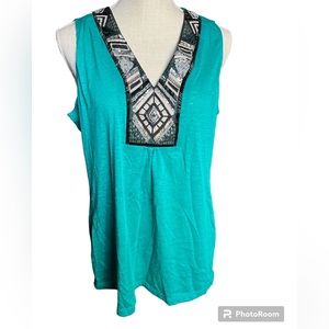Studio Y Beaded Neckline Sleeveless Open Back Tank Top  - Teal, Black